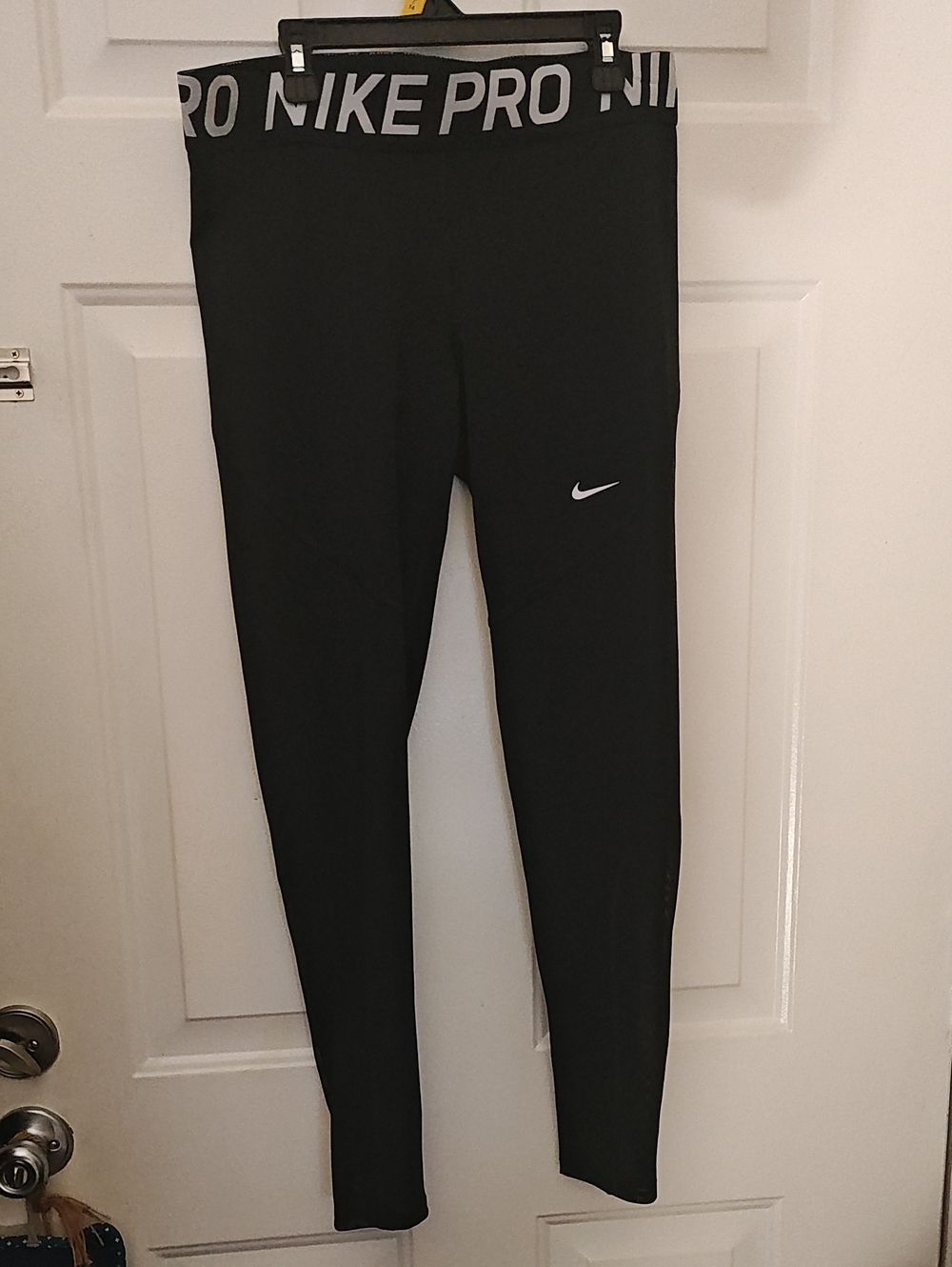 Nike Black Leggings with White Logo and Elastic 'NIKE PRO' Waistband